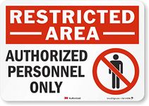 SmartSign 3M Engineer Grade Reflective Label, Legend "Restricted Area-Authorized Personnel Only" with Graphic, 7" High X 10" Wide, Black/Red on White