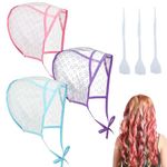 Bewudy 3 Pcs Hair Highlighting Caps, Salon Hair Coloring Dye Cap, Hair Dye Cap Disposable Hair Art Frosting Cap with Plastic Crochet Hook for Salon Hair Dyeing Hairdressing and DIY Dyeing Hair