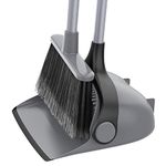 MR.SIGA Broom and Dustpan Set with Long Handle, Upright Broom and Dustpan Combo for Floor Cleaning, Lobby Broom with Adjustable Handle, Gray