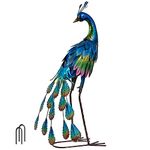 TERESA'S Collections Outdoor Decor Peacock Yard Art Garden Sculptures & Statues,Blue Small Metal Bird Lawn Ornaments,22.4inch Outside Decorations for Porch,Patio,Pond Decor,Gifts for Women Mom