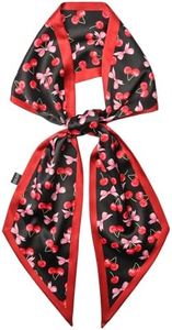 HOKEMP Cherry Head Silk Scarf for Women - Neck Scarves Purse Bag Scarfs For Handbags 150cm Long Satin Cute Hairscarf for Daily (Cherry + Black)