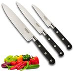 Taylors Eye Witness Professional Sabatier Knife Set 3 Piece - Paring, Utility & Chef’s Knives. Full Tang Blade. High Graded, Taper Ground Carbon Steel. Sharper for Longer. Triple Rivet Handles