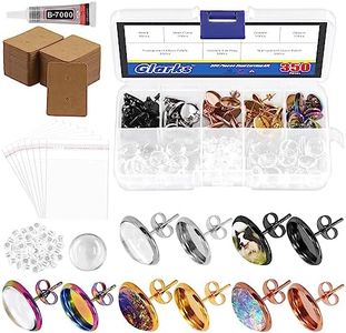 Glarks 402pcs Stud Earring Kit Includes 50Pcs 12 mm Stainless Steel Blank Studs 50pcs Rubber Earring Back 50Pcs 12 mm Clear Glass Cabochons 50pcs Stainless Steel Earring Backs for DIY Jewelry Earring Making Findings