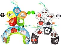 Tummy Time Pillow with Crinkle Mat Teethers Mirror Black and White Smaller Size Newborn Prop Pillow for Comfortable Tummy Time for 0-6 Months Babies Newborn Infant Toddler (Animals-B)