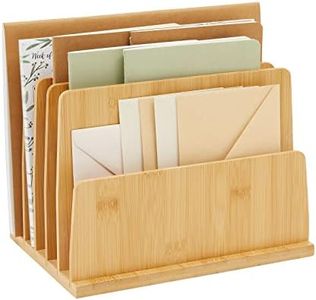 Paper Junkie Bamboo Wooden Mail Holder, File Sorter for Letter and Folder Document Storage, Envelope Organizer with 5 Slots for Office Desk, Countertop, Home Organization (10x7 in)