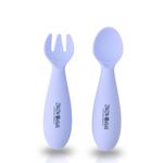 ZoZoBaa Silicone Spoon and Foork Set for Baby | 100% BPA Free First Stage Feeding Spoons for Infants, Soft-Tip Easy on Toddler's Gums, Durable & Unbreakable, Dishwasher Safe, 1 Pair, (Purple)