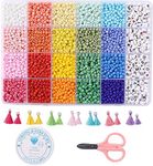 Miss Rabbit Jewelry Making Kit 4 mm Glass Seed Beads for DIY Bracelet Making Kit for Kids Girls Adults Crafts Alphabet Letter Beads for Friendship Bracelet Elastic String Charms Tassel