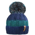 RockJock R80 Boys Ribbed Striped Thermal Insulating Bobble Hat - Navy/Teal