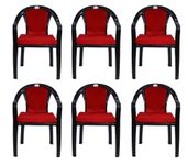 PETALS Plastic Chairs Set of 6 With Cushion | Arm Chair For Drawing/Living Room | Armchairs Set of 6 For Home/Office/Garden/Indoor & Outdoor | Cap Upto 150 Kgs | Black, 6 Pcs, Royal | 3 Years Warranty