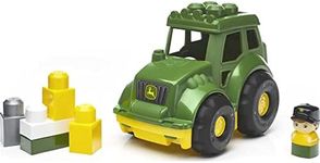 MEGA BLOKS John Deere Building Blocks Toy, Lil Tractor with 6 pieces, 1 Figure, Green, Fisher Price Gift Ideas for Kids