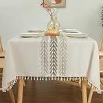 Laolitou Tablecloth for Dining Table Rustic Farmhouse Kitchen Table Cloth Coffee Table Cover, Cotton Linen Fabric Small Rectangle Table Cloths, Beige, Wine Leaf, 55x55 Inch