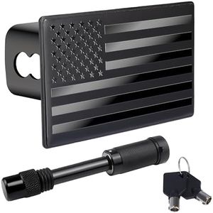 BFXM 2 Inch Trailer Hitch Cover, American Flag Stainless Steel Metal Hitch Cover with 5/8 Inches Pin Diameter Trailer Hitch Lock, Trailer Plug Receiver and Tow Cap for Truck Accessories