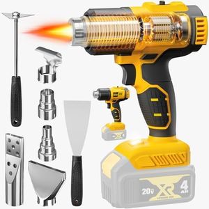 Cordless Heat Gun for De-WALT 20V MAX Battery, 7Pcs Nozzles&Scraper, LED Light, 350W Fast Heating Soldering Hot Air Gun, 2-Temp Setting Max 990℉(532℃), Heat gun for Shrink Tubing, Crafts (Tool Only)