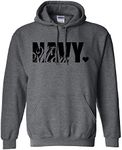 Navy Mom Hooded Sweatshirt in Dark Heather Gray - Large