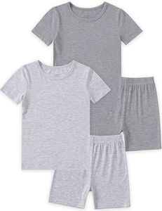 JunNeng Bamboo Viscose Toddler Pajamas,Baby Boy Girl Solid Snug Fit Short Sleeve Summer Sleepwear PJS,Dark Grey+Light Grey 6-7 Years