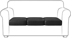 Yates Home PU Leather Couch Sofa Cushion Slipcover Water-Proof Elastic Chair RV Seat Covers Loveseat Sofa Furniture Protector Slip Cover for Settee Seater Replacement in Living Room（3 Pieces, Black）