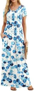GRECERELLE Women's Short Sleeve Maxi Dresses Casual Long Dresses with Pockets, Bubble Blue, 3X-Large