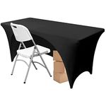 Time to Sparkle 8ft Stretch Spandex Table Cover for Rectangle Tables with Open Back - Universal Rectangular Fitted Tablecloth Protector for Wedding, Banquet and Party Black