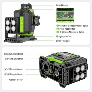 Huepar 3D Green Laser Level – Self-Leveling Cross Line Tool