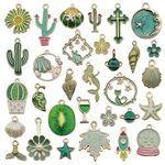 Street27® 1 Set 31pcs DIY Mixed Assorted Gold Plated Enamel Charm Unicorn Flower Dress Fish Shell Moon Star Animals Pendant DIY for Necklace Bracelet Jewelry Making and Crafting Charms (Green)