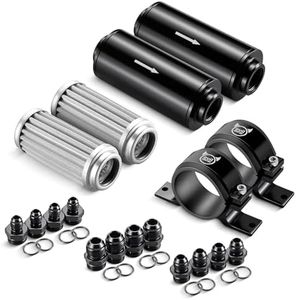 EVIL ENERGY 10 100 Micron Inline Fuel Filter Kit, Dual Stainless Steel Filters with Dual 50mm Brackets, 6AN 8AN 10AN Fittings, Universal