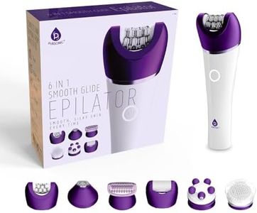 Pursonic 6-in-1 Smooth Glide Epilator for Women, Wet & Dry Electric Hair Removal Device with LED Light, Callus Remover, Exfoliating Brush, Shaver Head, Massage Attachment, Rechargeable Battery