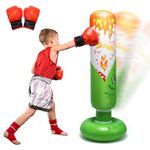 CUTE STONE Inflatable Punching Bag for Kids, Dinosaur Standing Boxing Bag, Punching Tower W/Gloves & Strong Base for Beginner,Punching Column for Karate Kickboxing Training,Indoor & Outdoor Play Gift