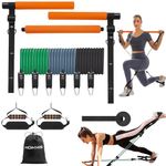 Hommie Pilates Equipment, Pilates Bar Set With 6 Latex Resistance Exercise Bands 20-220Lbs&Door Anchor Adjustable Length For Home Gym Workout Fitness Accessories For Women Men