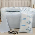 Story@Home Bedsheet for King Size Bed 260TC White & Light Blue, Motif design, 1 Piece Cotton bedsheets for King Size Bed with 2 Pillow Covers (270 x270cm) Perfect for Home Decor | 100% Cotton bedsheet