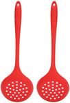 Silicone Slotted Spoon, 2pcs Heat Resistant Non-Stick Skimmer Colander Spoon, Long Handle Poached Egg Spoon with Hanging Hole for Restaurant Kitchen Bar