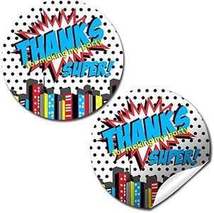Super Hero Boy Birthday Party Thank You Sticker Labels, 40 2" Party Circle Stickers by AmandaCreation, Great for Party Favors, Envelope Seals & Goodie Bags