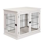 PawHut Dog Crate, Furniture Style Puppy Cage End Table, Pet Kennel House with 3 Doors for Small Dog, White 81 x 58.5 x 66 cm