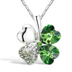 Merdia Four Leaf Clover Heart-shaped Crystal Pendant Necklace | Necklaces for Women | Heart Necklace | Silver necklace for Women | Womens Gifts | Heart Pendant Necklace | 4 Leaf Clover Necklace,