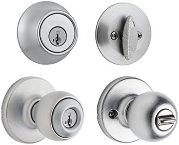 Weiser Yukon Satin Chrome Front Door Knob with Deadbolt, Reversible Exterior/Interior Entry Door Knob with Key and Deadbolt Lock, Front Door Knobs with Lock/Front Door Lock, Traditional Home Décor
