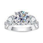 AnuClub Round Cut Moissanite 3 Stone Engagement Rings D Color VVS1 Round Cut 14K White Gold Plated 925 Sterling Silver Anniversary Wedding Promise Ring for Women