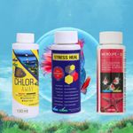 Aquatic Remedies Aquarium Fish Tank Beginner Water Conditioner Combo 100 ML (Pack of 3-300ML) | Chlor Away 100ML | Stress Heal 100ML | Microlife S2 100ML