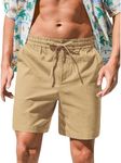 RQP Mens Cotton Linen Shorts Casual Drawstring 7inch Inseam Shorts Stretch Summer Beach Wear,Khaki