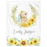 Personalized Baby Blanket for Girls Boys Kids Custom Baby Blanket with Name Sunflower Bear Customized Baby Blanket Gifts for New Mom Customize Baby Blanket Newborn Birthday