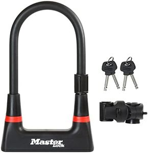 Master Lock Heavy Duty Bike D Lock [Key] [Universal Mounting Bracket] [Certified Bike Lock - Police Approved] 8279EURDPRO - Ideal for Bike, Electric Bike, Mountain Bike, Road Bike, Folding Bike