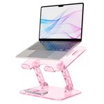 HEWYIOS Pink Acrylic Adjustable Laptop Stand,Adjustable Height Foldable Laptop Riser for Desk, Clear Portable Laptop Holder Ergonomic Computer Stand for Laptop,Compatible with 10-17.3” Laptops (Pink)