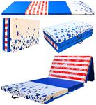Signature Fitness All Purpose 4'x10'x3" Extra Thick High Density Anti Tear Gymnastics Gym Folding Exercise Aerobics Mats, 3-Inches Thick, Star-Stripe