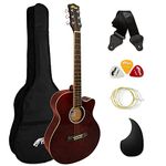 TIGER ACG3-RD Full Size Acoustic Guitar Package - Beginners Guitar Pack with Gig Bag, Strap and Spare Strings - Red - Now with 6 Months Free Lessons Included