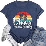 DUTUT Hawaiian Shirt Women Ohana Means Family Shirt Hawaii Beach Clothes Summer Beach Tropical Graphic Tees Tops Blue