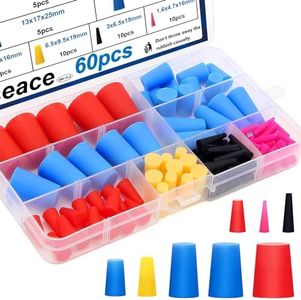 smseace 60Pcs Rubber Plugs 8-Sizes Silicone Rubber Tapered Plug Kit 1/16 Inch to 5/8 Inch High Temp Silicone Rubber Plug for Coating, Hole Plugs, Painting Protection Silicone Rubber Stopper Plug