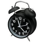 homchen 4” Twin Bell Alarm Clock Non Ticking, Battery Operated Old Fashioned Loud Alarm Clock with Nightlight for Bedrooms(Black)