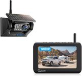Solar Powered Wireless Reversing Camera Kit 5” 1080P Monitor, 9600mAh Rechargeable Battery 1 Min DIY Installation & Support 4 Split Screen, IP69K Waterproof Reversing Camera for Car Van Truck Trailer