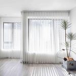 Zshine Motorized Vertical Sheer Shades Light Filtering Freedom Adjusted Rechargeable or Hard-Wired Motor for Living Room Office (Multiple Fabrics)
