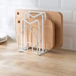 SUNIFCON White Cutting Board Organizer Rack Chopping Board Stand Holder Kitchen Countertop Pots Pan Lids Rack Organizer Flat Steel 4.92 x 5.71 x 8.46 in.