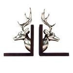 GIBOX Stag Bookends | Aluminium Bookends for Shelf | Wooden Base Bookends for Home Decor | Gift Bookends Decor to Lover, Friends, & Boss | Desktop Bookend Stand Holder | Adjustable Book Rack for Kids