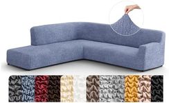 PAULATO BY GA.I.CO. Sectional Sofa Cover - Corner Sofa Cover - Bumper Chaise Couch Covers - Washable Couch with Ottoman Slipcover - Microfibra - Blue (Left Facing Bumper Chaise Sectional)